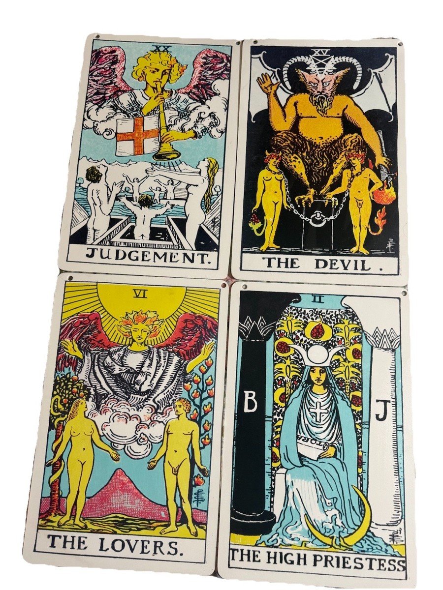 Decoration JUMBO SIZE VTG ART Tarot CARDS 4 Cards 11” By 17