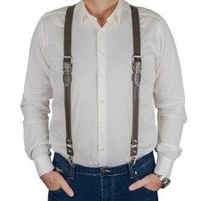 Leather Suspenders for Men and Women, Wedding and Gift Accessory DarkBrown 