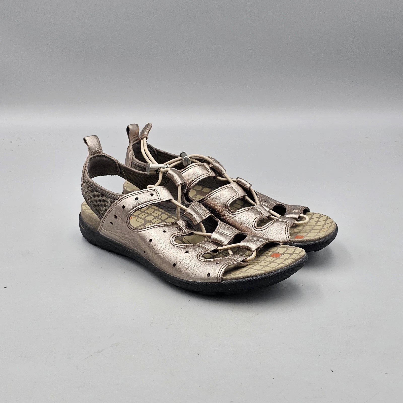 Sandali donna Ecco taglia 37 EU 6 US Jab Toggle taupe pelle metallizzata slingback