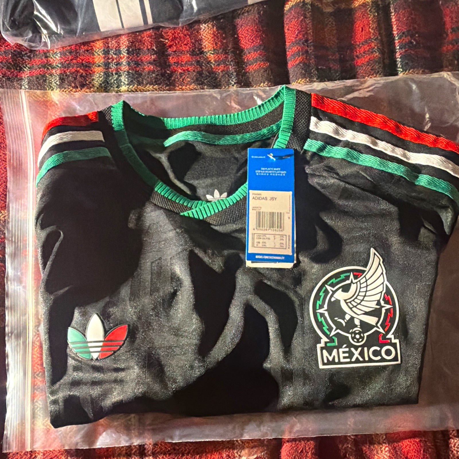 adidas Mexico Soccer Jersey Black Green Red White Men's Size M