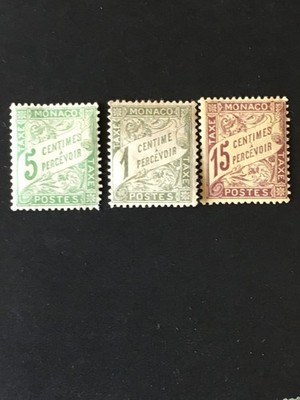 Monaco 1905/09, Francoboll Taxa, Duval, MNL 3 VAL 1,5,15C ORIGINAL GUM M6131