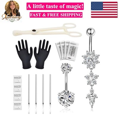 Belly Piercing Kit 13Pcs Belly Button Piercing Kit Includes 2Pcs 14G Belly Bu...