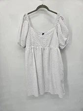 Old Navy Womens Large White Puff Sleeve Sundress A-Line Cottagecore Short VNeck