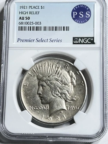 1921 Peace Dollar High Relief $1 NGC AU50 Better Grade Key Date Nice Eye Appeal