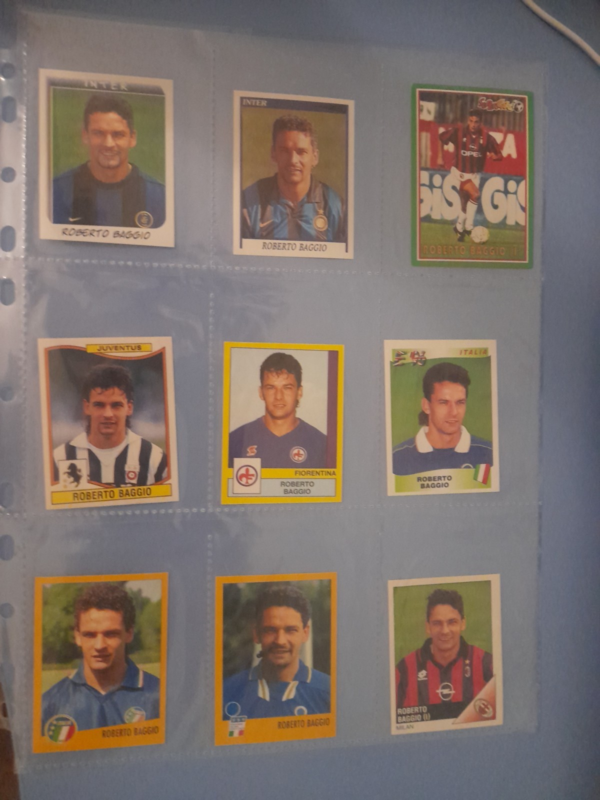 LOTTO DI 9 FIGURINE , ORIGINALI CON VELINA , DI VARIE COLLEZ, ROBERTO BAGGIO ,