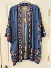 New Johnny Was Kimono Mareen Embroidered Chambray Denim Southwest L Can Fit XL