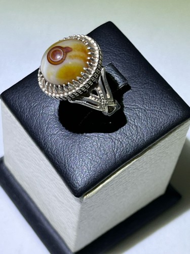Men's silver 925 Ring Natural Yemen Agate Aqeeq Rare عقيق سليماني عين صريحة - Picture 2 of 12