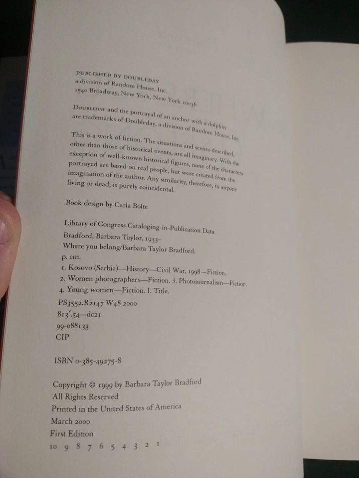 Where You Belong by Barbara Taylor Bradford (2000, Hardcover) signed Foto 3 de 4