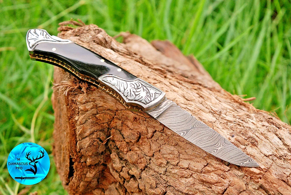 Damascus TACTICAL Folding blade Pocket Knife Back Lock Survival edc Knife 845 - Image 3 of 4