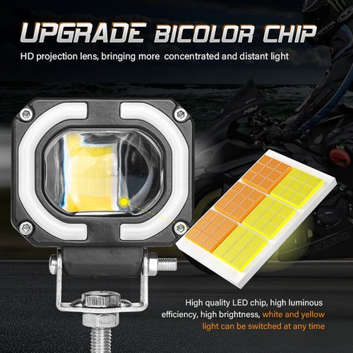 2PCS Motorcycle Driving LED Fog Lights Spotlight Universal Angel Eyes Yellow - Picture 3 of 13