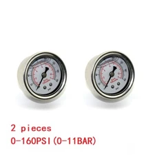 2Pcs Fuel Pressure Gauge 0-160 PSI Liquid Filled Oil Pressure Gauge 1/8" NPT