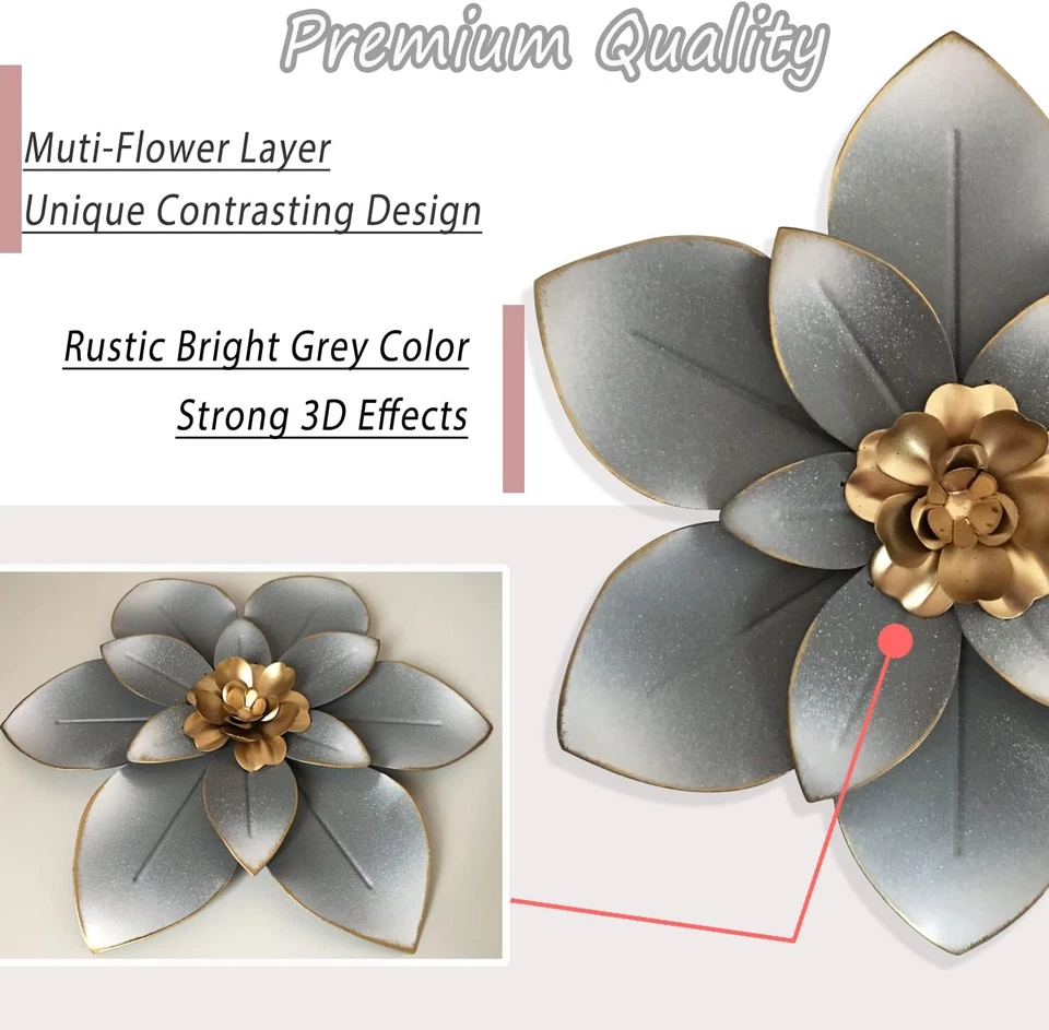 Decoración de arte de pared con flores de metal, escultura floral moderna rústica de 10", hierro envejecido Foto 2 de 4