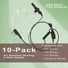 10x PTT Acoustic Earpiece for Kenwood & Baofeng Radios TK-2100 BF-888s UV-5R