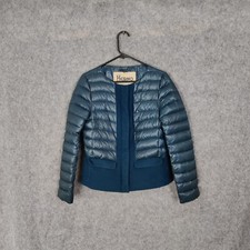 Herno Jacket Womens It 42 Uk 10 Blue Down Fill Puffer Wool Trim Bomber Coat