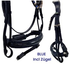 Trense BLUE Lack Strass Blau Leder weich VB WB X Full Zaum ergonomisch Tysons 
