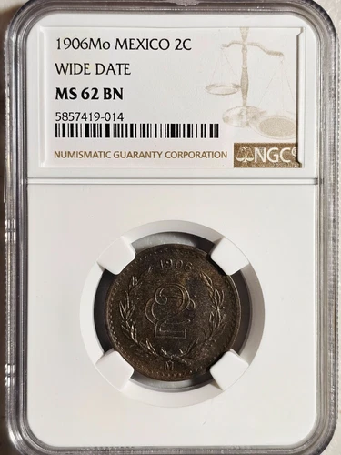 Mexico 2 Centavos 1906 Mo Wide Date NGC MS 62 BN