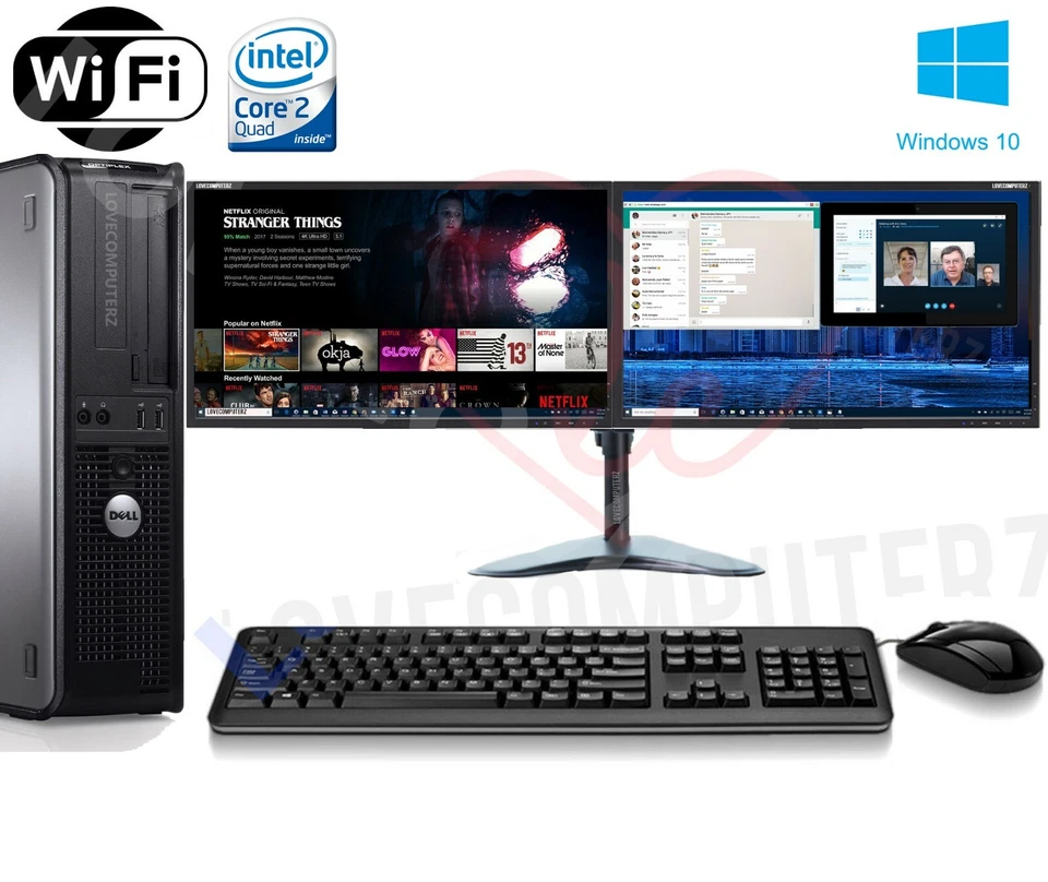 FAST DELL QUAD CORE PC COMPUTER DESKTOP TOWER WINDOWS 10 WIFI DUAL SCREEN PC - Image 2 of 4