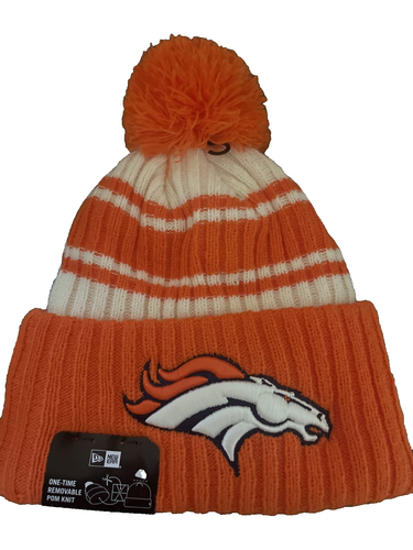 Denver Broncos Knit Winter Hat Beanie New Era Field Striped Removable Pom NWT