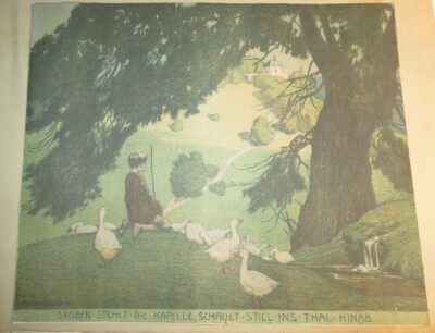 ERNST LIEBERMANN (1869-1960) ORIGINAL LITHO SCHÄFER GÄNSE JUGENDSTIL DEUTSCHLAND