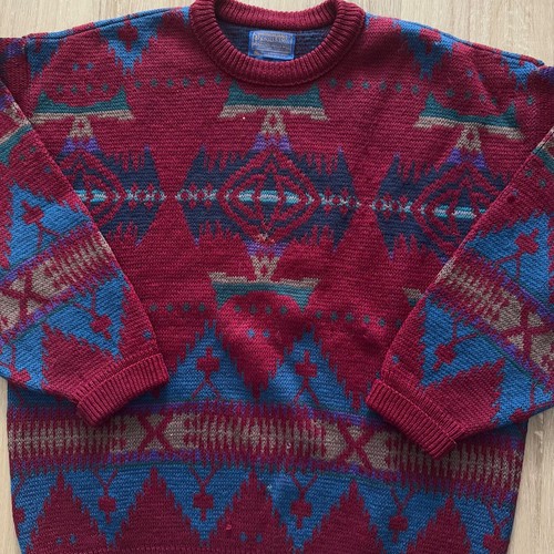 Vintage 80's Pendleton Southwestern Abstract Aztec Knit Wool Sweater Size Large - Picture 3 of 6