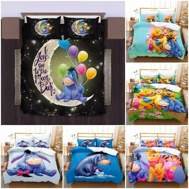 Eeyore Disney Winnie the Pooh 3D Duvet Cover Pillowcase Bedding Set Single Doubl