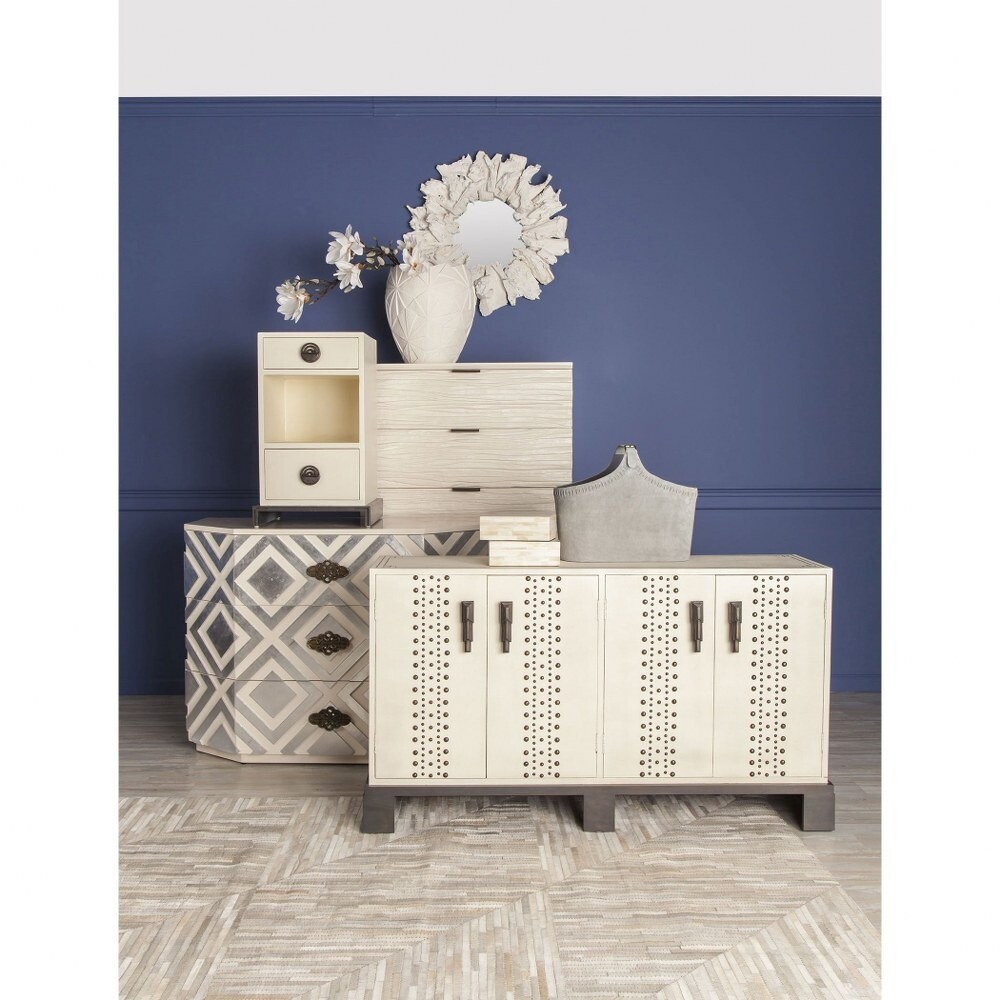 Modern Farmhouse Wall Mirror in White Finish with Natural Sculptural