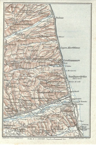 COSTA ADRIATICA MARCHE e ABRUZZO SanBenedetto Carta geografica Touring Club 1924