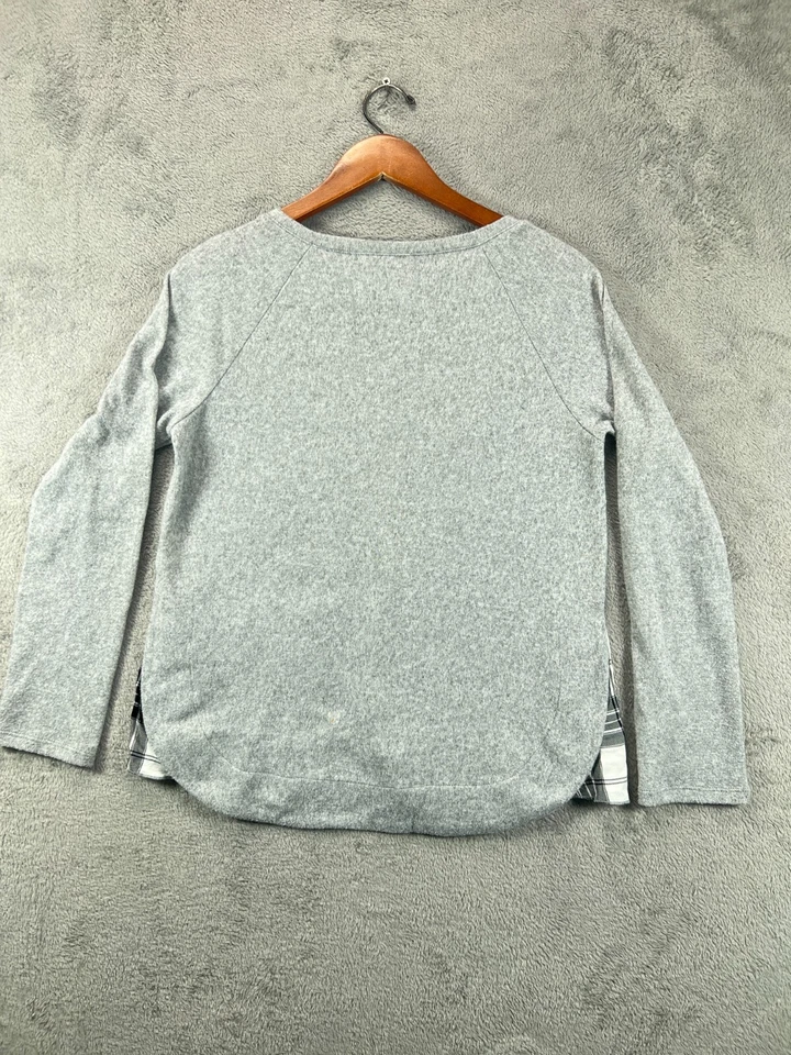 ALYA Mujer Grande Prendas para el torso Gris Vellón Camisa Cuadros Detalle Lateral Manga Larga Damas Foto 4 de 4