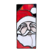 Vtg Santa Claus Stained Glass Luminary Christmas Decor Candle Cover Box Square 