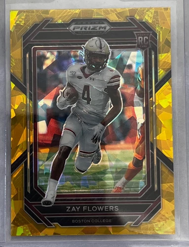 Zay Flowers 2023 Prizm Draft Picks Gold Ice RC Football Card #143 Eagles