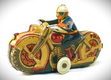 Vintage Tin Friction Police Motorcycle -- San - Japan