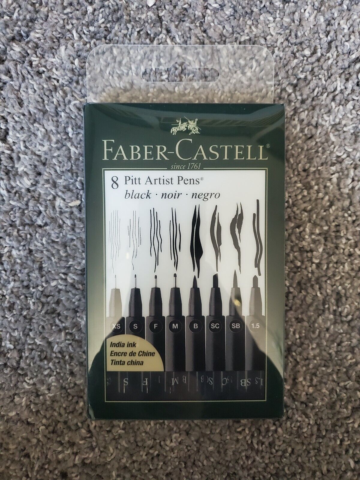Faber Castell Pitt Artist Pens, Black India Ink, 8 Piece Set, Assorted Sizes