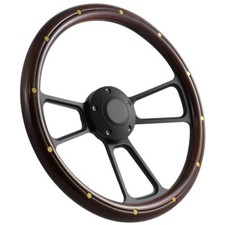 Volante de 14" negro billet y madera de caoba para camionetas Ford 1949 1991