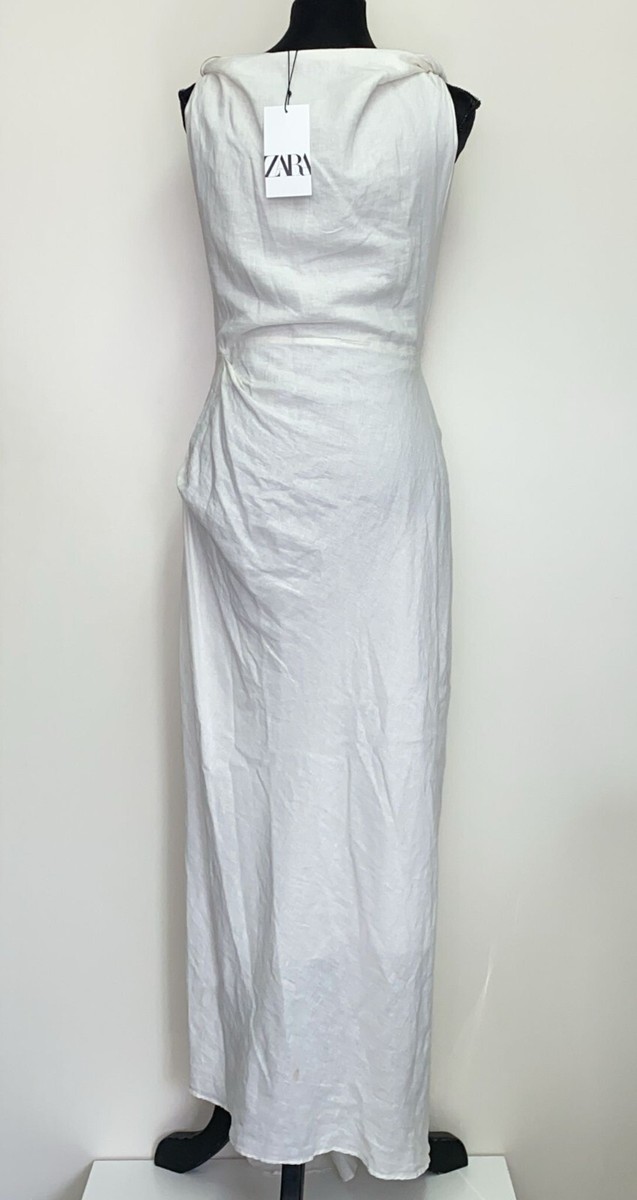 ZARA ZW COLLECTION DRAPED LINEN BLEND DRESS WHITE NEW SS24