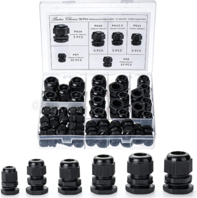 50 Pcs Nylon Cable Gland Waterproof Cable Connectors Black Cord Grip Plastic New