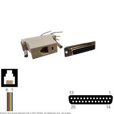 Adapter Modular Loose Pin RJ 12 RJ12 6P6C Female Jack D-Sub DB 25 DB25 Female R0