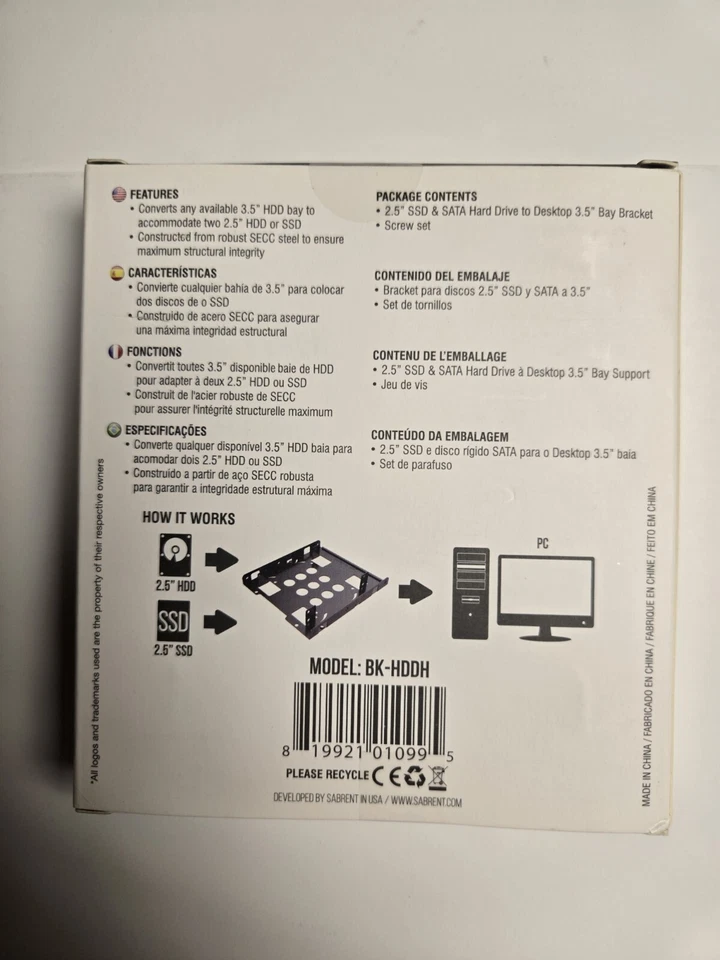 Sabrent 2.5 SSD/SATA Hard Drive to 3.5 SATA Bay Converter - Image 2 of 3
