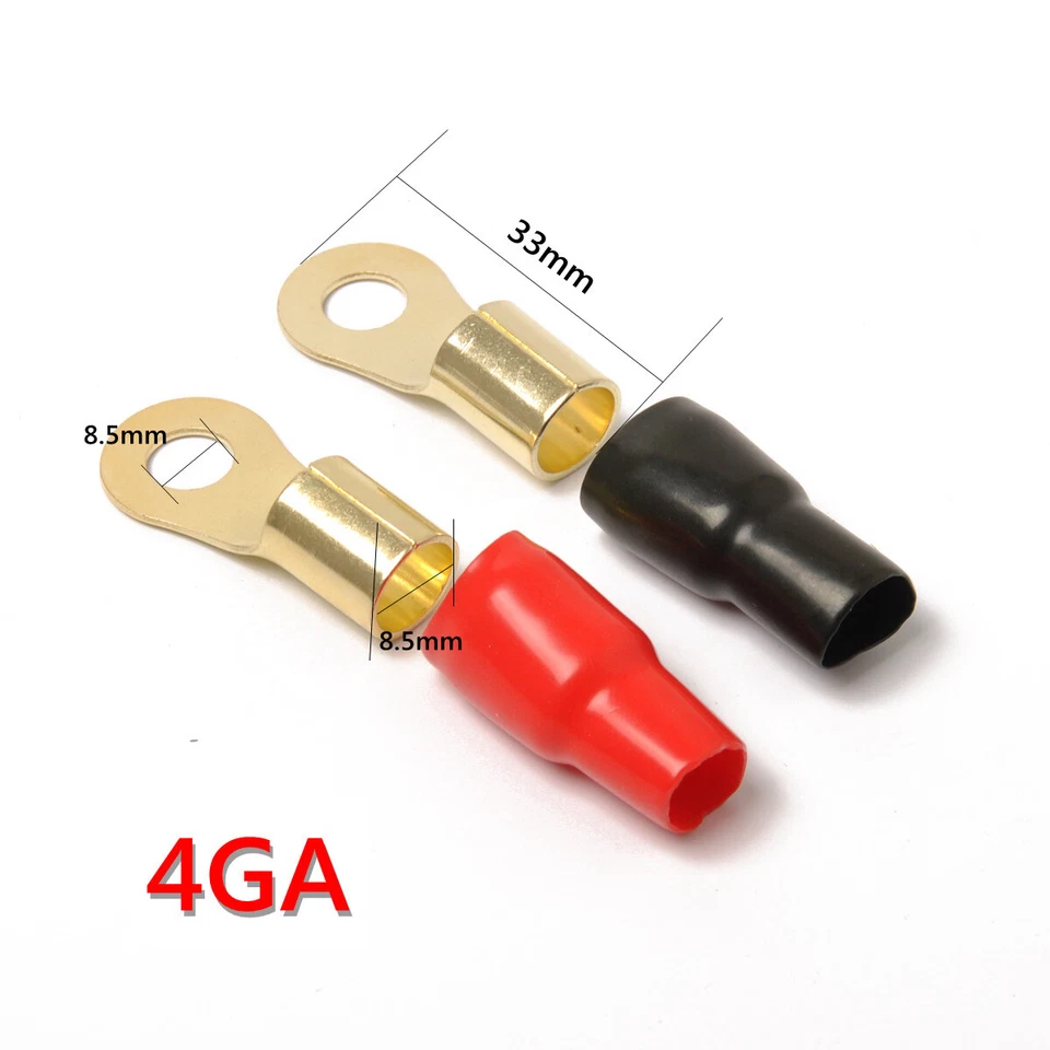 Cable de crimpado de alambre calibre 4 terminales de anillo dorado 10/20 piezas 4 AWG - botas negras/rojas 3/8" Foto 2 de 4