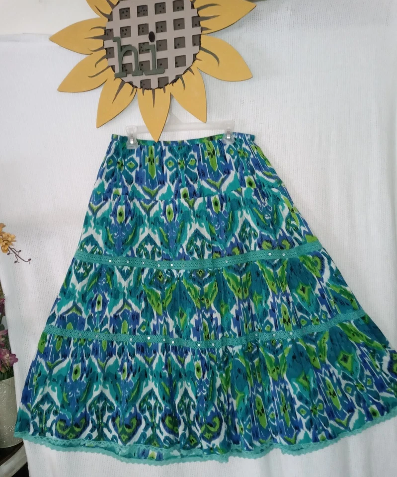 Falda Notations M Bonita Algodón Boho Hippie Con Niveles Encaje Ribete Cintura Cómoda Foto 4 de 4