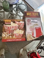 Home Movie Theater Popcorn Maker Hot Air Popper Machine & 5 Pc Popcorn Bowl Set