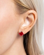 Paparazzi Squared Soprano Red Square Gem Post Earrings Bold Red Shine