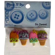Dress It Up So Sweet Buttons - Shank Ice Cream Cone Bar Colorful Summer 129