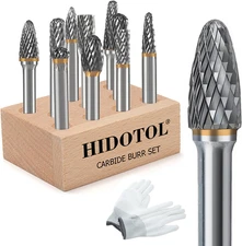 Carbide Burr Set 1/4" Shank 10PC Tungsten Double Cut Carbide Rotary Burr Set for