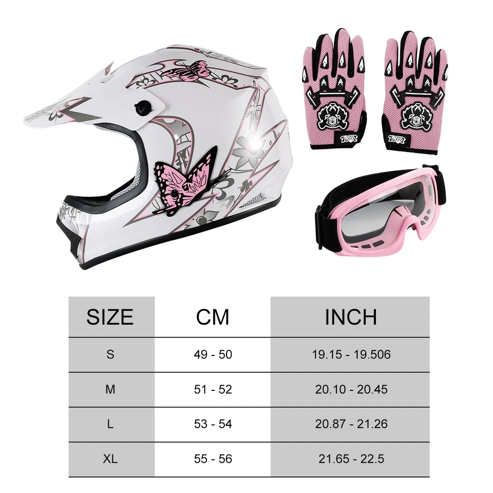 DOT Youth Helmet Child Kid Pink Butterfly Street Dirt Bike ATV MotocrossS M L XL - Image 3 of 4