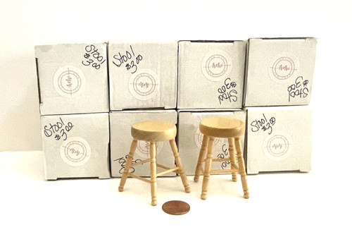 DOLLHOUSE MINIATURE GROUP OF  8 STOOLS WITH A LIGHT OAK FINISH
