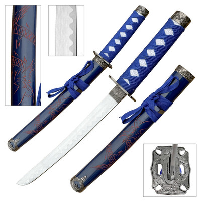 21'' Mini Katana Samurai Sword Wakizashi Tanto Blue Wood Scabbard