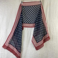 American Flag Scarf Womens 15x60” Sheer Red White Blue Long Patriotic Wrap