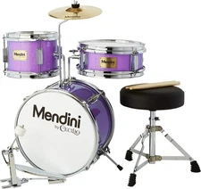 Mendini By Cecilio Junior Drum Set w/ 4 Drums, Sticks, Throne - Metallic Purple