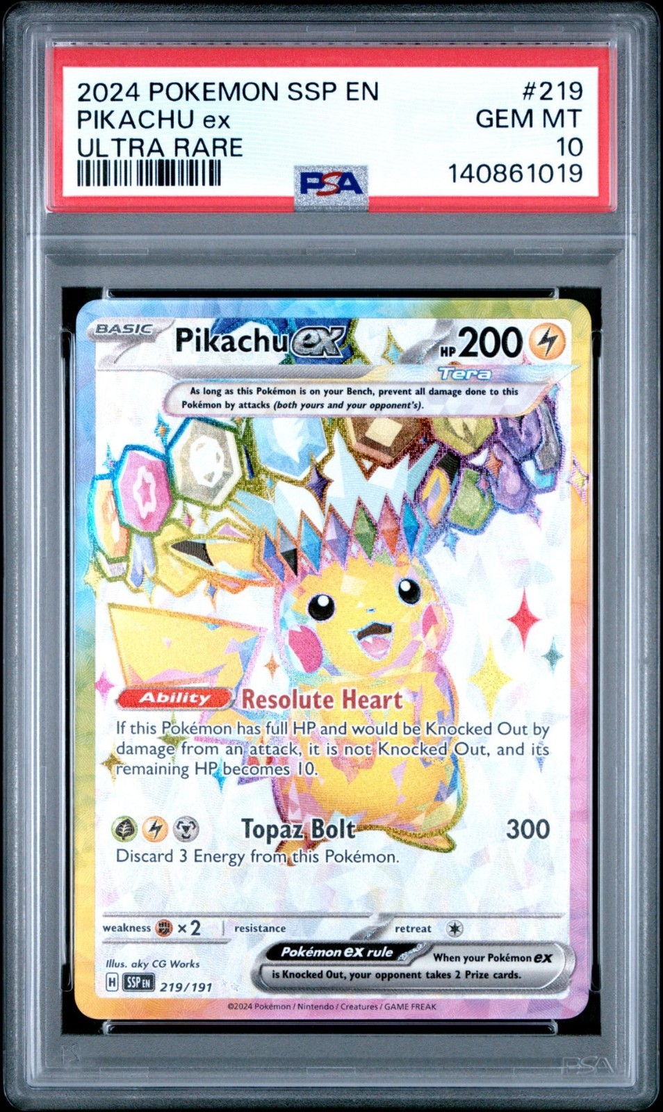 PSA 10 Pikachu Ex 219 FULL ART Ultra Rare Surging Sparks Pokemon Card GEM MINT