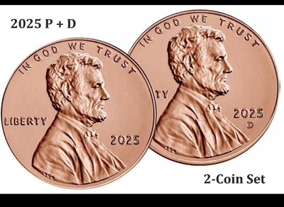 #ad 2025 P amp; D LINCOLN CENT SET 2 UNC COINS FROM OBW Rolls in plastic Free Ship $2.99